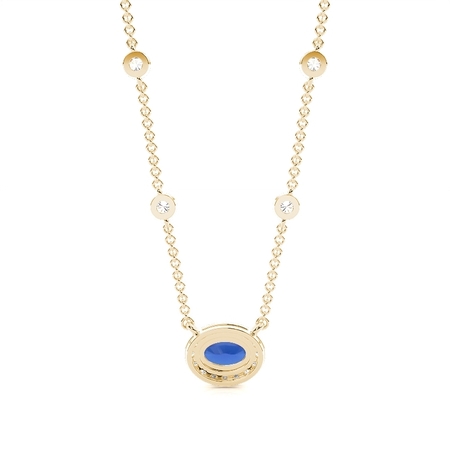 Blauer Saphir Halo Anhänger mit Diamant Kette