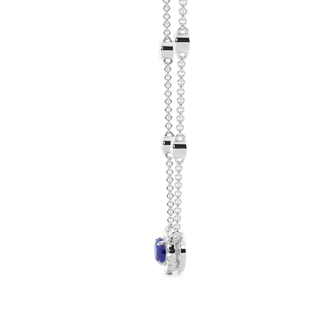 Blauer Saphir Halo Anhänger mit Diamant Kette