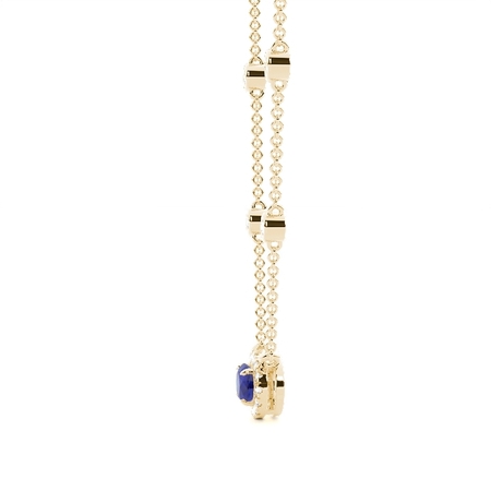 Blauer Saphir Halo Anhänger mit Diamant Kette