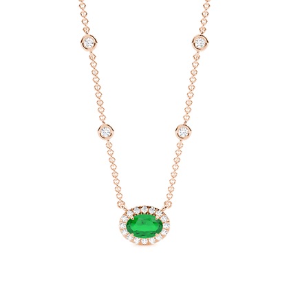 Emerald Halo Pendant with Diamond Chain