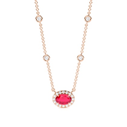 Ruby Halo Pendant with Diamond Chain