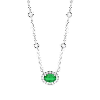 Emerald Halo Pendant with Diamond Chain
