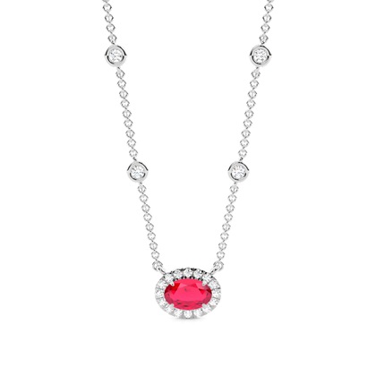 Ruby Halo Pendant with Diamond Chain