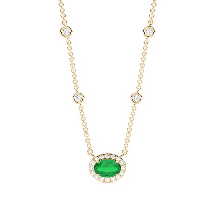 Emerald Halo Pendant with Diamond Chain