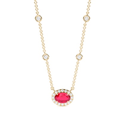 Ruby Halo Pendant with Diamond Chain