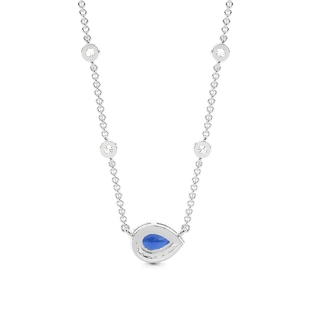 Blauer Saphir Halo Anhänger mit Diamant Kette