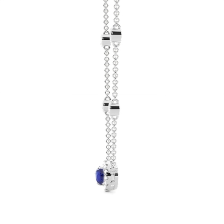 Blauer Saphir Halo Anhänger mit Diamant Kette