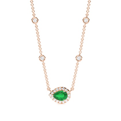 Emerald Halo Pendant with Diamond Chain