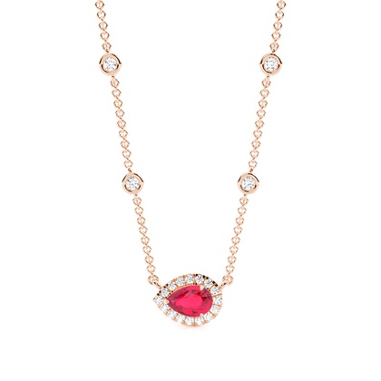 Ruby Halo Pendant with Diamond Chain