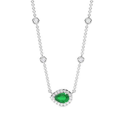 Emerald Halo Pendant with Diamond Chain