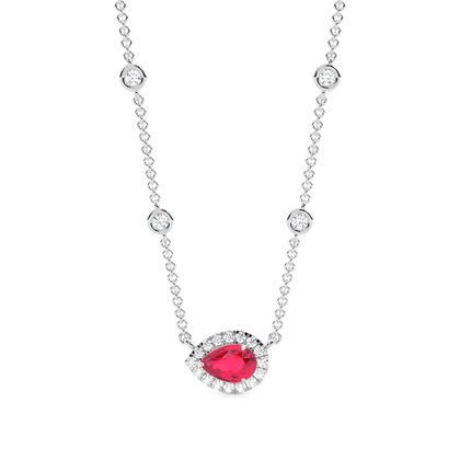 Ruby Halo Pendant with Diamond Chain