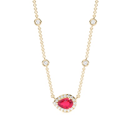 Ruby Halo Pendant with Diamond Chain