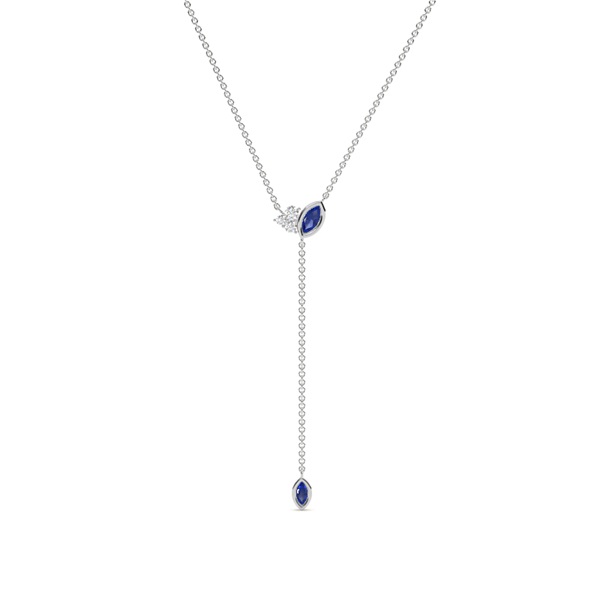 Blue sapphire and diamond lariate necklace