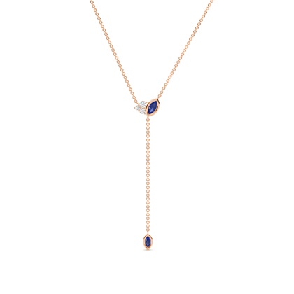Blue sapphire and diamond lariate necklace
