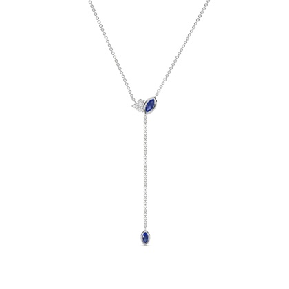Blue sapphire and diamond lariate necklace