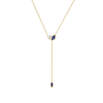 Blue sapphire and diamond lariate necklace