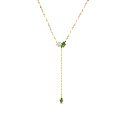 Emerald and diamond lariate necklace