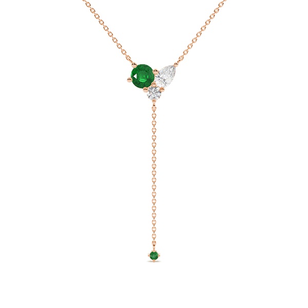 Emerald and diamond cluster delicate lariate necklace