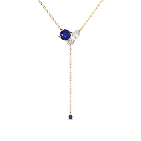 Blue sapphire and diamond cluster delicate lariate necklace