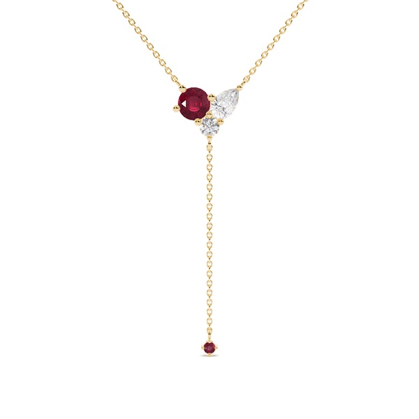 Ruby and diamond cluster delicate lariate necklace