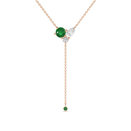 Emerald and diamond cluster delicate lariate necklace