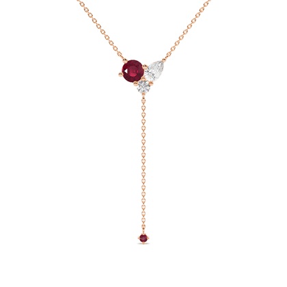 Ruby and diamond cluster delicate lariate necklace