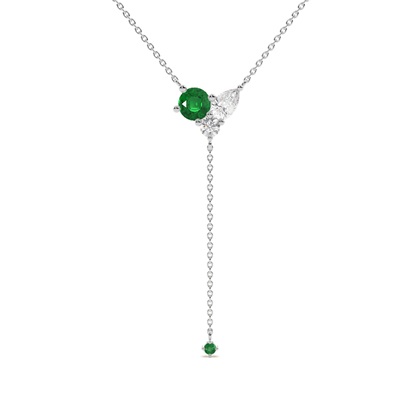 Emerald and diamond cluster delicate lariate necklace