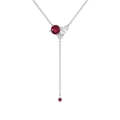 Ruby and diamond cluster delicate lariate necklace