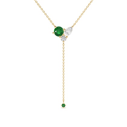 Emerald and diamond cluster delicate lariate necklace