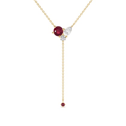 Ruby and diamond cluster delicate lariate necklace