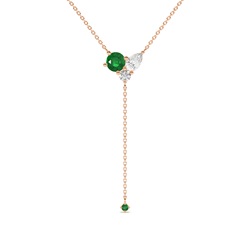 Emerald and diamond cluster delicate lariate necklace