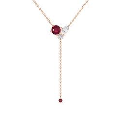 Ruby and diamond cluster delicate lariate necklace