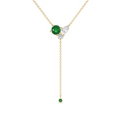 Emerald and diamond cluster delicate lariate necklace