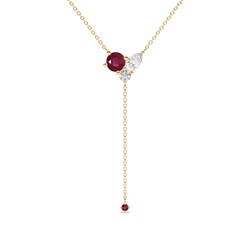 Ruby and diamond cluster delicate lariate necklace
