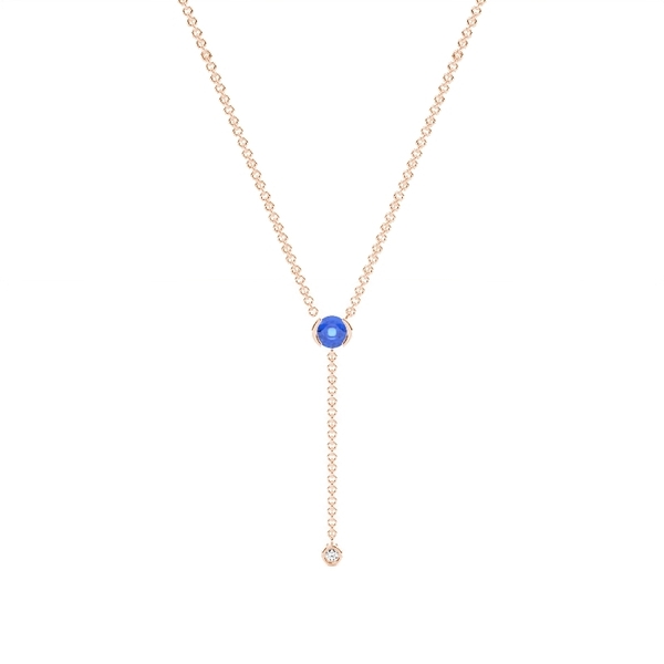 Round Blue Sapphire Delicate Chain Lariate Necklace