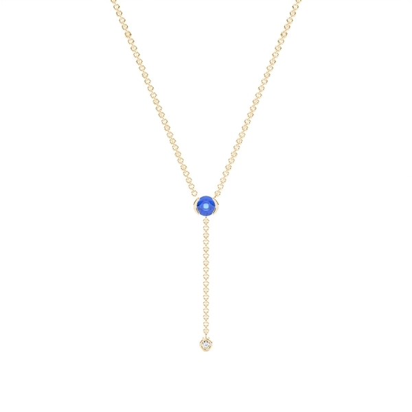 Zarte Lariat-Halskette mit rundem blauen Saphir