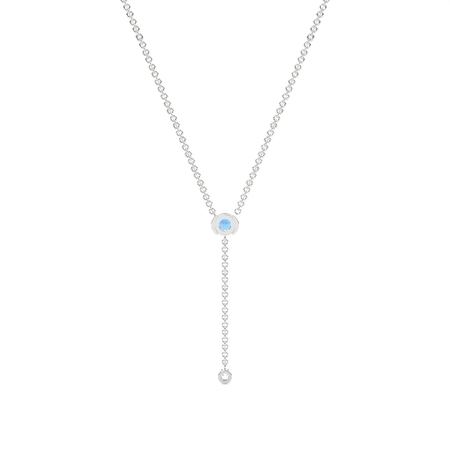 Zarte Lariat-Halskette mit rundem blauen Saphir