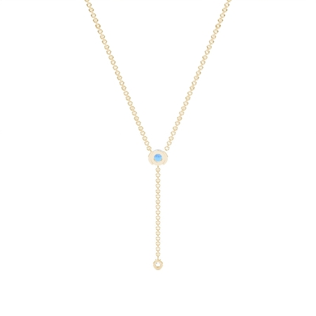 Round Blue Sapphire Delicate Chain Lariate Necklace
