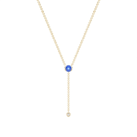 Zarte Lariat-Halskette mit rundem blauen Saphir