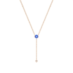 Round Blue Sapphire Delicate Chain Lariate Necklace