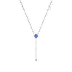 Round Blue Sapphire Delicate Chain Lariate Necklace