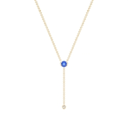 Zarte Lariat-Halskette mit rundem blauen Saphir