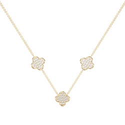 Collier Station Diamant Motif Trèfle Serti Pavé