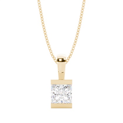 Princess Yellow Gold Solitaire Diamond Pendants Necklaces