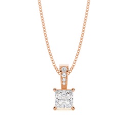 Pendentif solitaire diamant rond/princesse serti 4 griffes et pavé