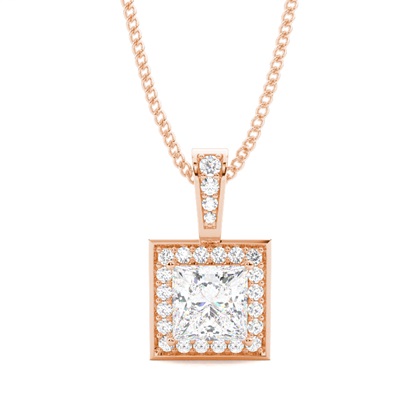 Princess Rose Gold Halo Diamond Pendants