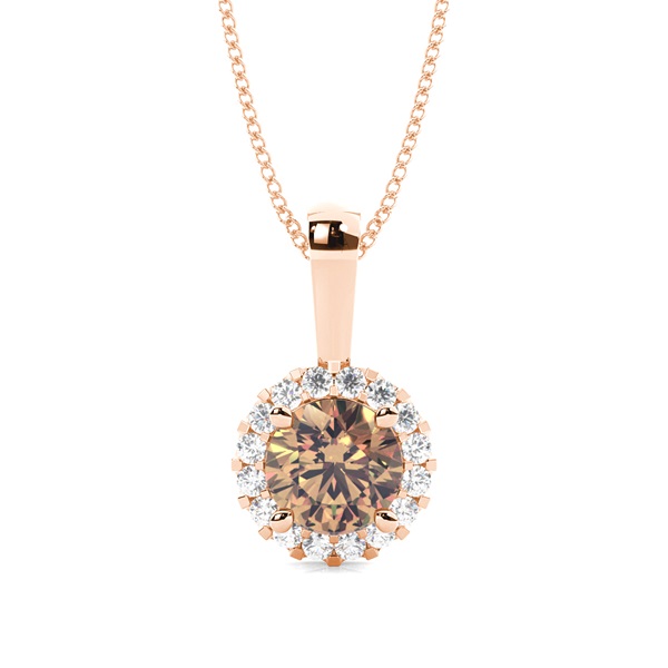 4 Prong Setting Champagne Diamond Halo Pendant