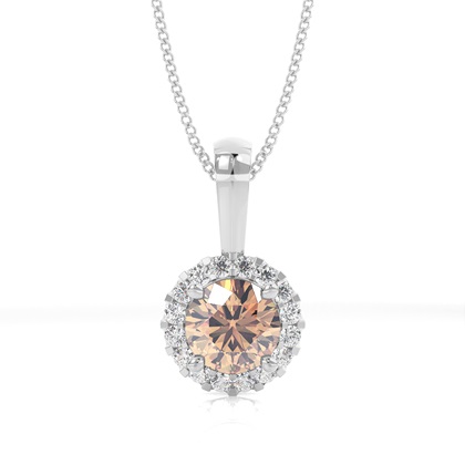4 Prong Setting Champagne Diamond Halo Pendant