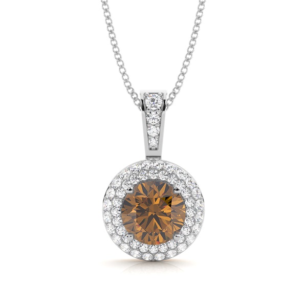 4 Prong Setting Champagne Diamond Halo Pendant