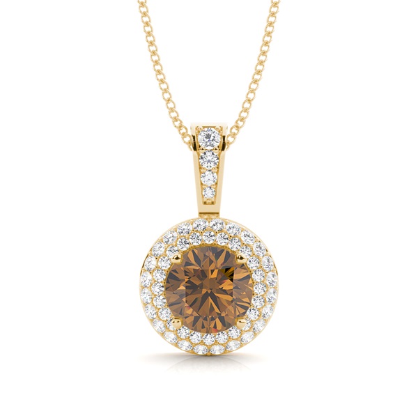 4 Prong Setting Champagne Diamond Halo Pendant